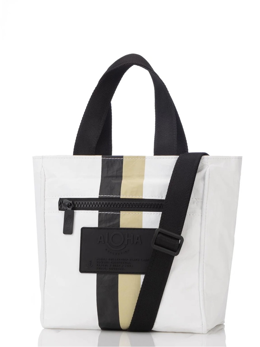 ALOHA collection White Cross Body with Black & Beige Center Stripes